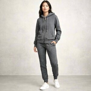 Burberry Cashmere Blend Matching ZipUp Hoodie & Jogger Set XS Charcoal Gray Logo
